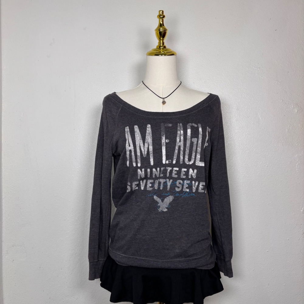 american eagle outfitters am eagle 1977 gray long sleeve tee sweater y2k grunge